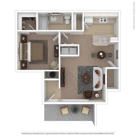 Floor plan for 1 bed, 1 bath, 745 sqft